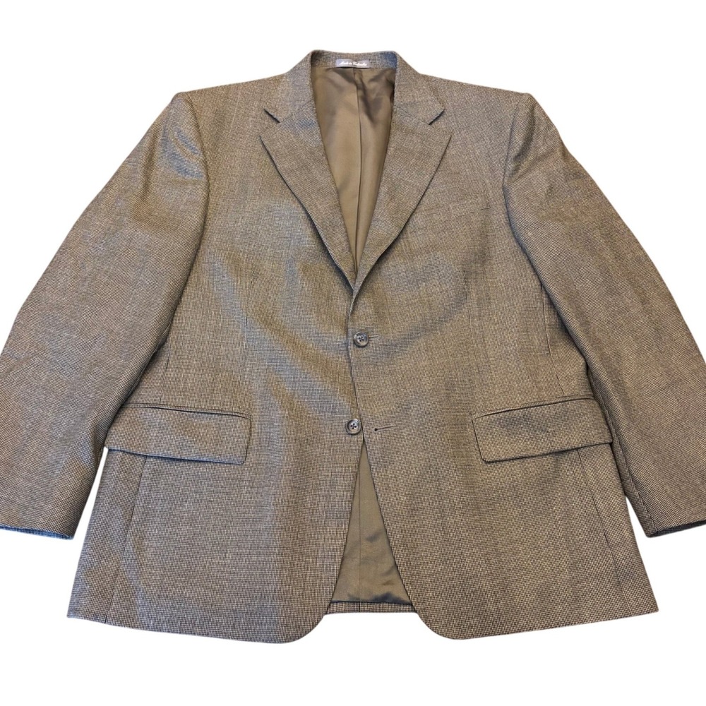 Oscar de la Renta | Mens 44R | Grey Micro-Check‎ Two-Button Blazer Sport Coat